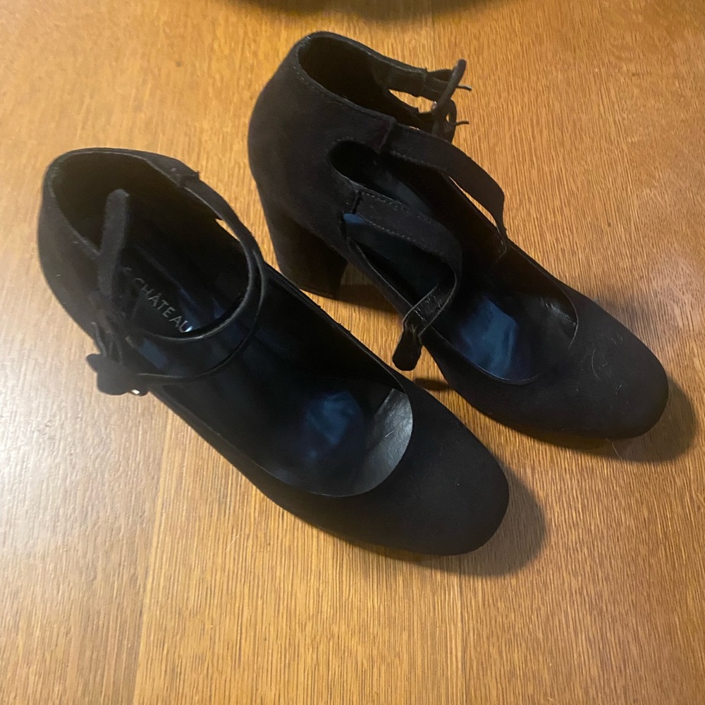 Black Suede Ankle Strap Heels